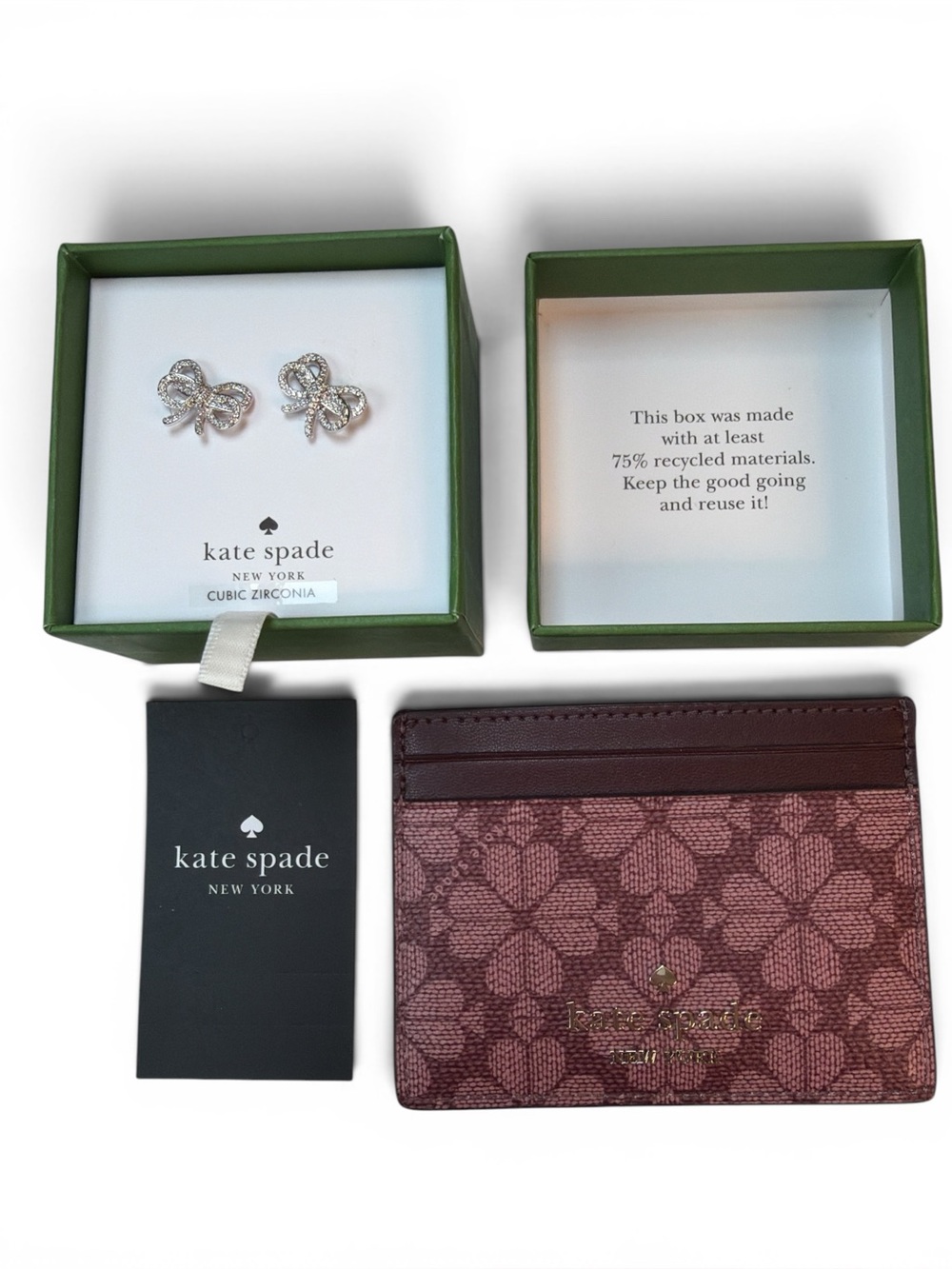Kate Spade Bow Meets Girl Pavé Earrings silver-tone & Small Card Holder Grenache